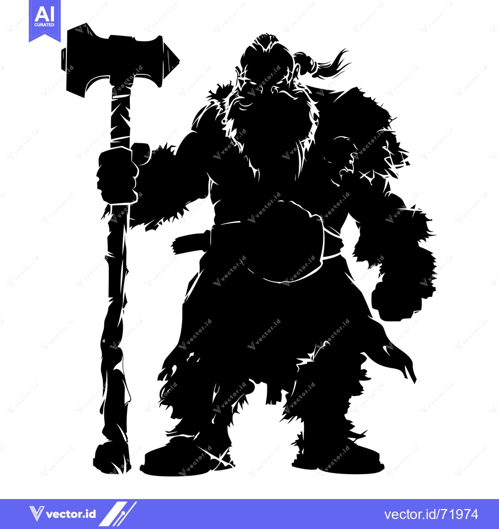Premium Vector dari Silhouette of a  Barbarian Warrior Holding a War Hammer