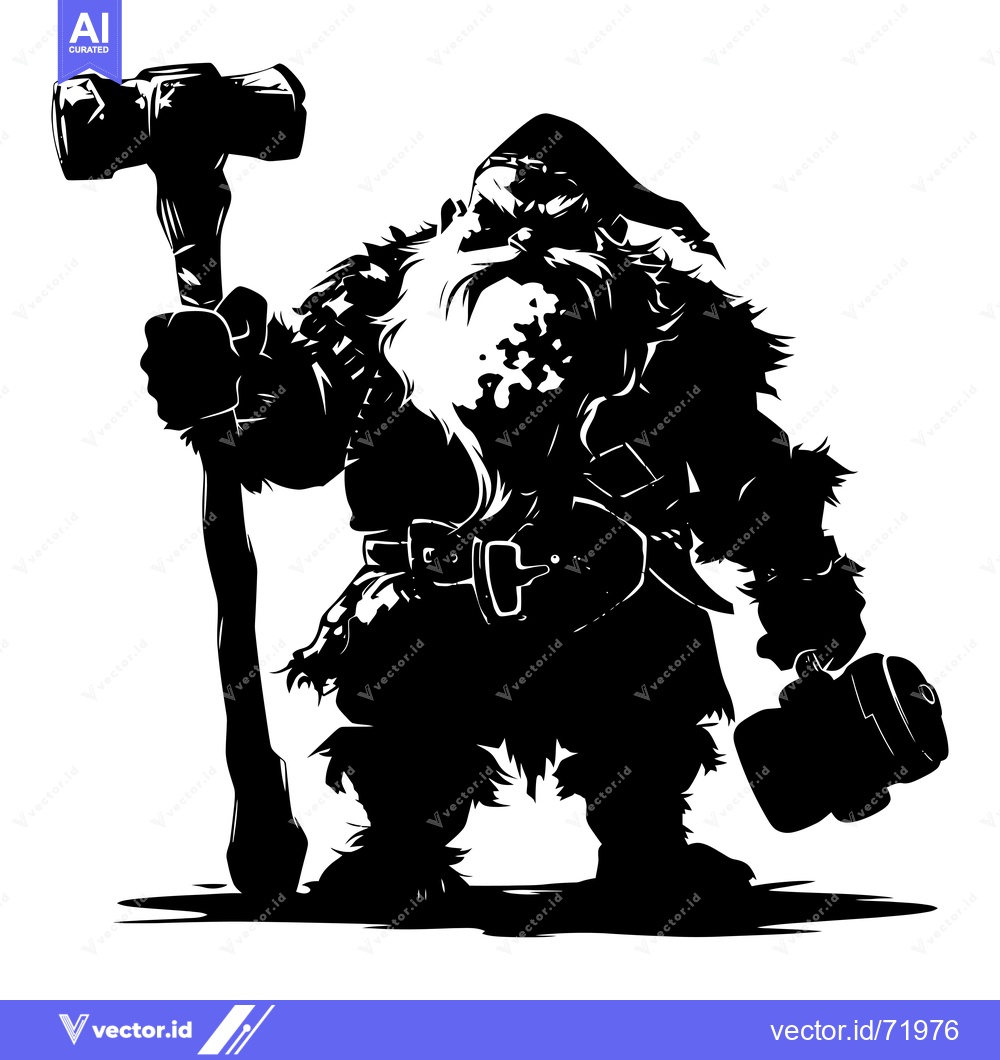 Premium Vector dari Silhouette of a Bearded Warrior Holding a Hammer and a Jug