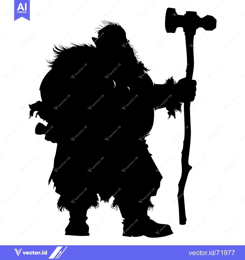 Premium Vector of Silhouette of a Large Bearded Man Holding a Hammer