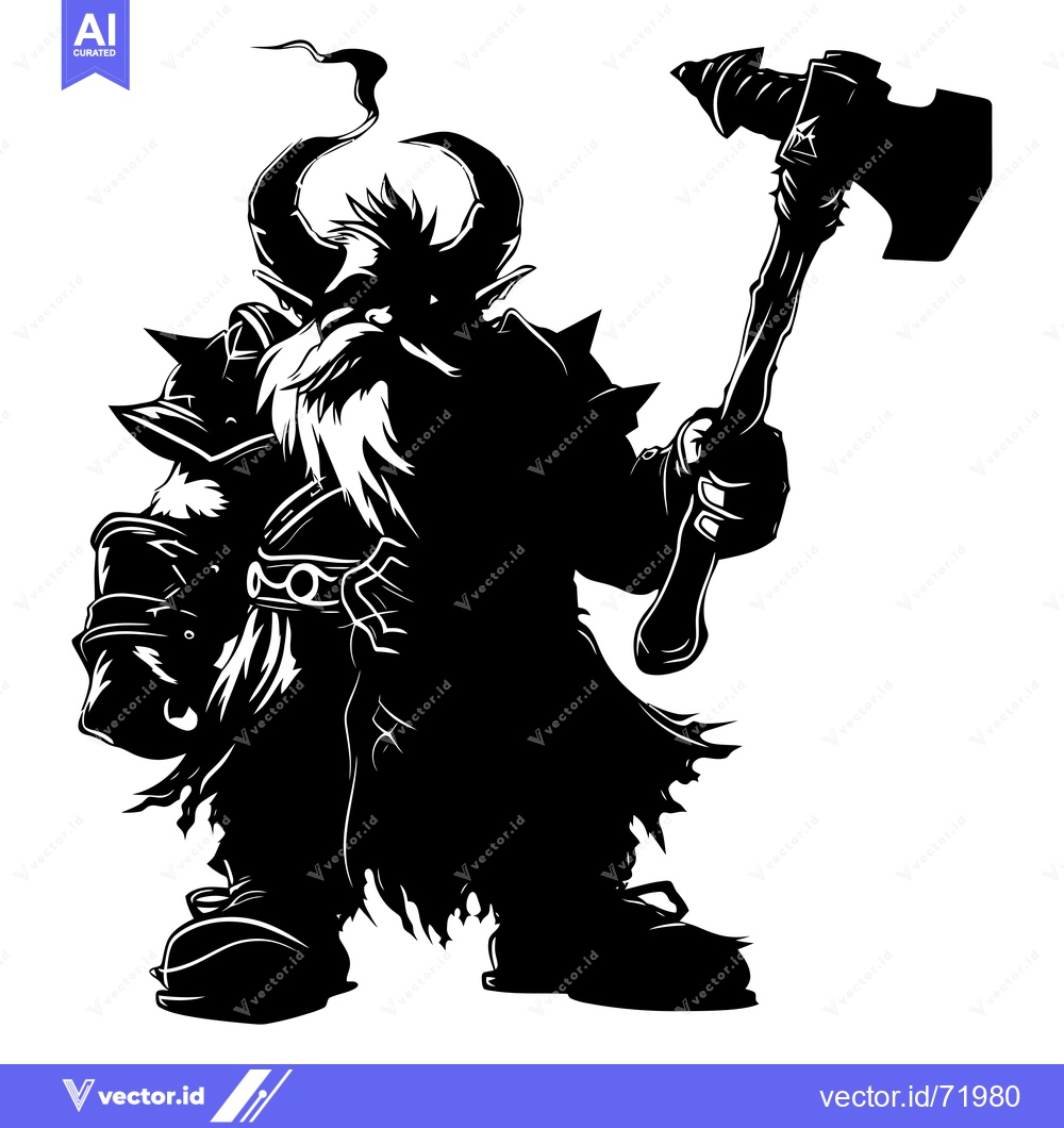 Premium Vector dari Silhouette of a Stout Dwarf Warrior Holding a Large Axe
