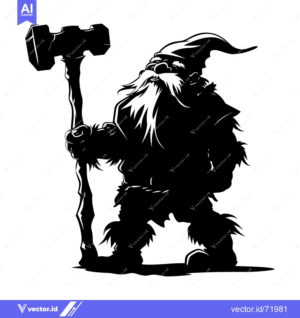 Premium Vector dari Silhouette of a Dwarf Holding a Large Hammer