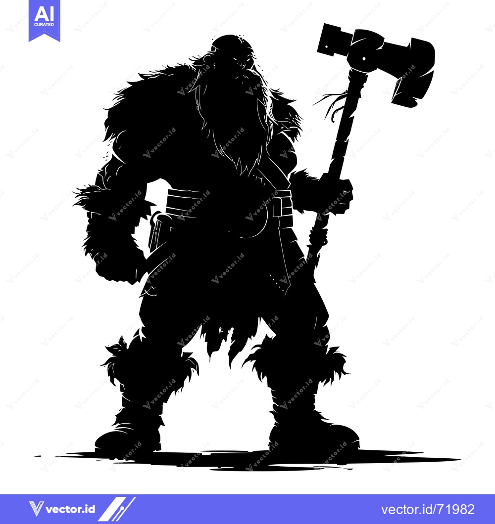 Premium Vector of Silhouette of a Muscular Barbarian Warrior Holding a Large Axe