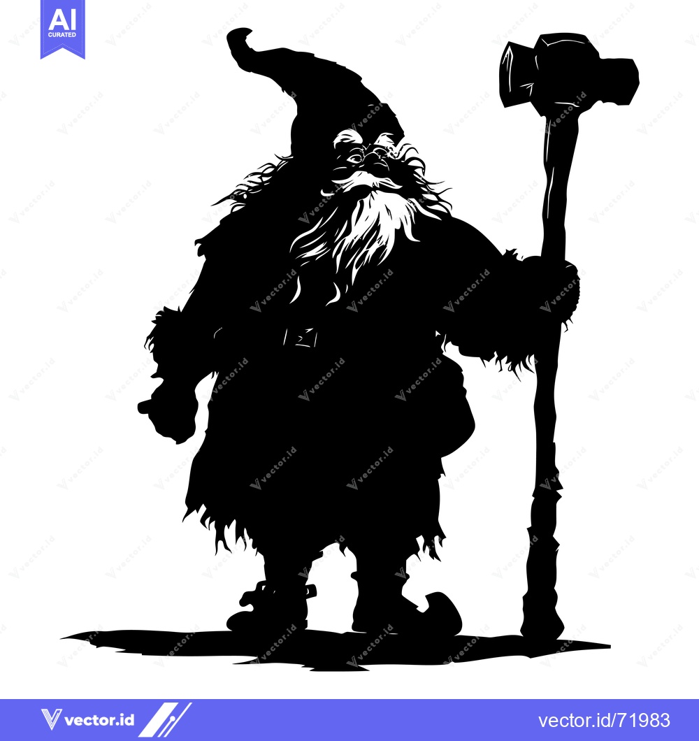 Premium Vector dari Silhouette of a bearded gnome holding a hammer