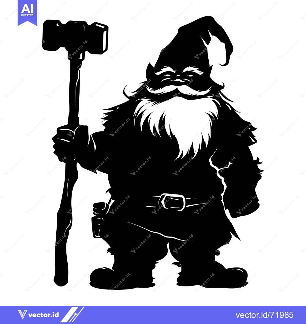 Premium Vector of Black and White Silhouette of a Dwarf Holding a Hammer