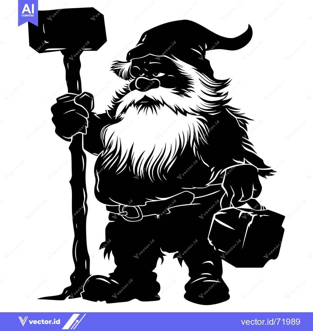 Premium Vector dari A Silhouetted Dwarf Holding a Hammer and a Box