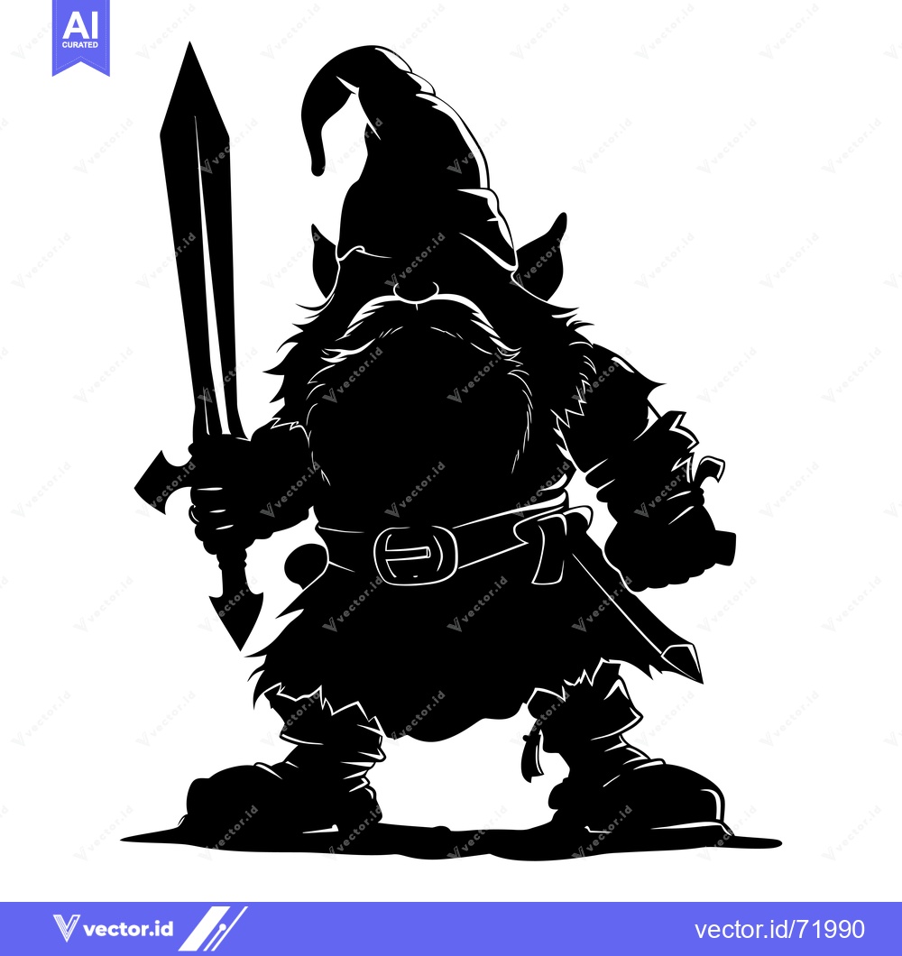 Premium Vector of A Silhouette of a Warrior Dwarf Holding a Sword