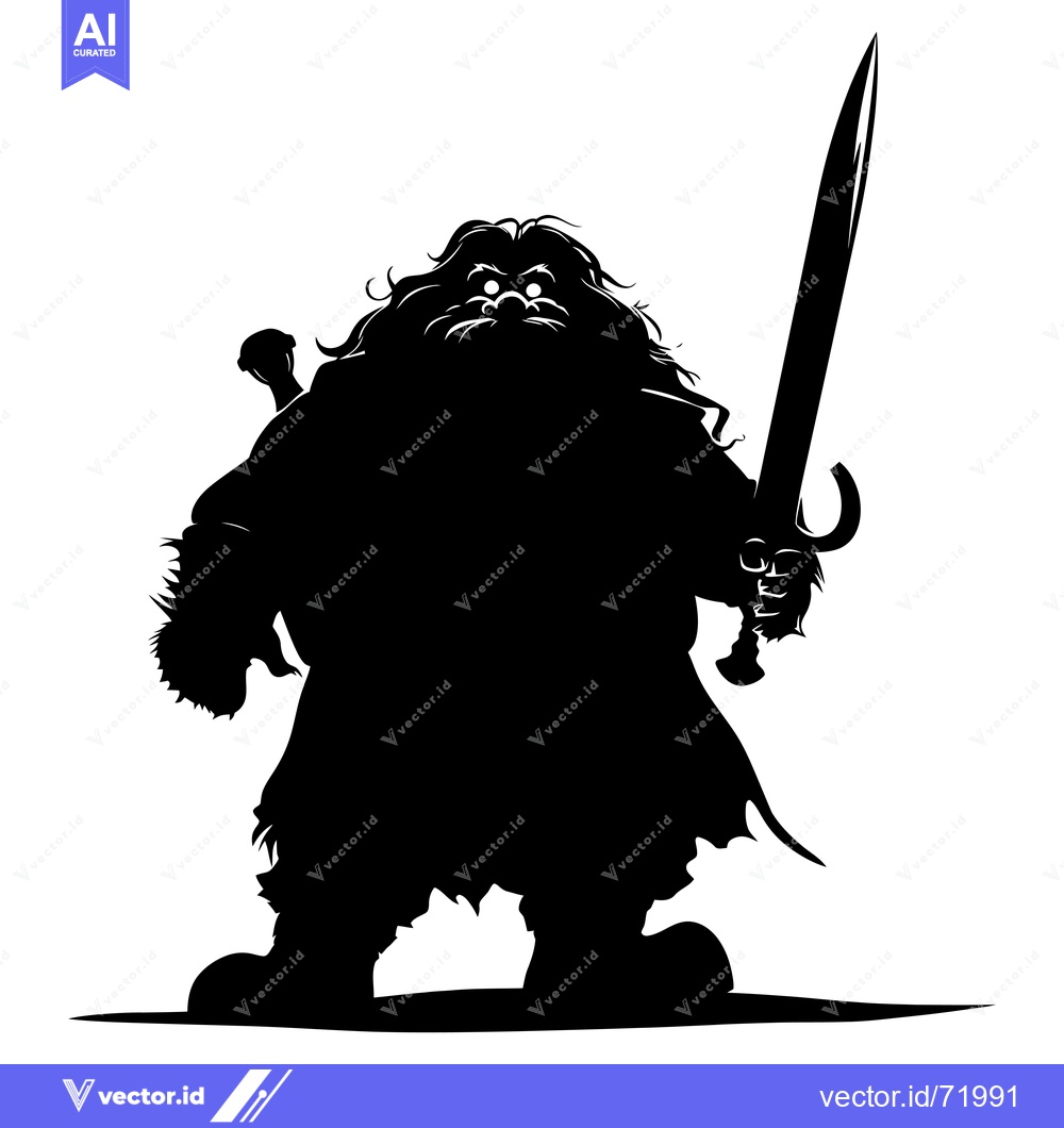 Premium Vector dari Silhouette of a menacing, bearded warrior holding a sword