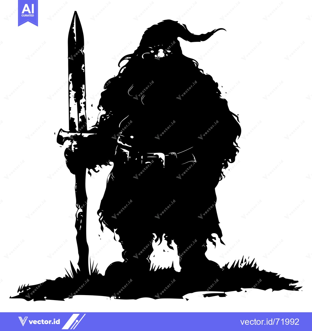 Premium Vector of A Silhouetted Figure Holding A Large Spear