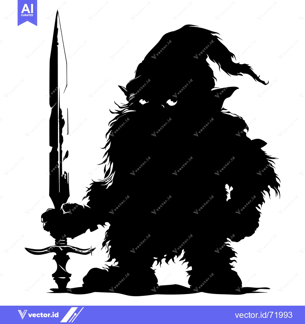 Premium Vector dari A Silhouetted Dwarf Holding a Sword