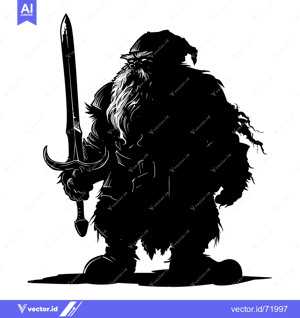 Premium Vector dari Silhouette of a Bearded Warrior Holding a Sword