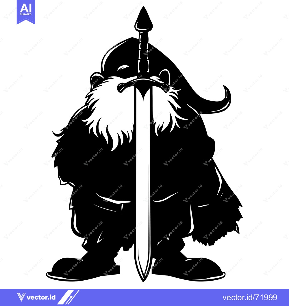 Premium Vector of A Silhouetted Dwarf Holding a Sword Upright