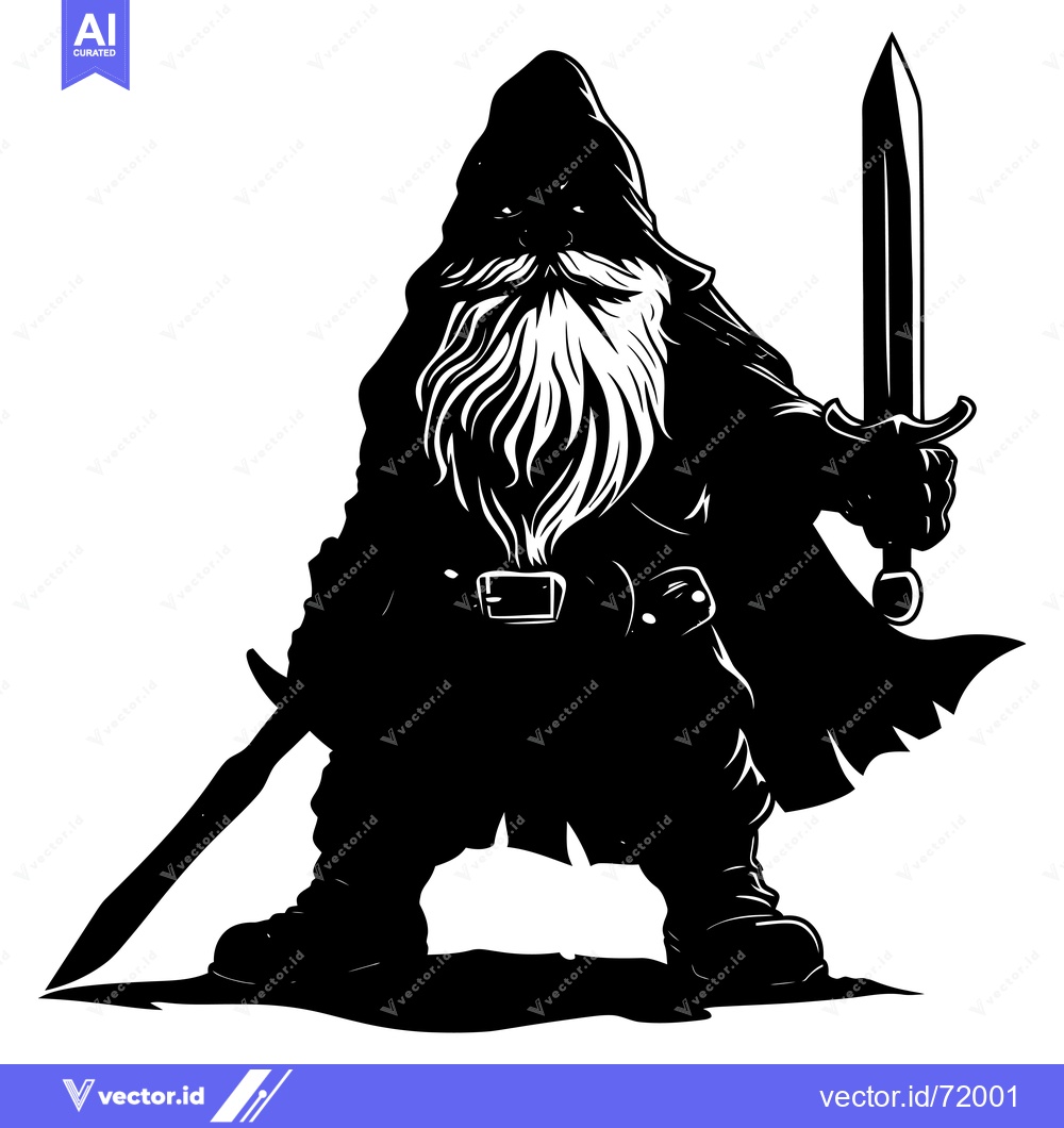 Premium Vector dari A Silhouetted Dwarf Warrior Holding a Sword
