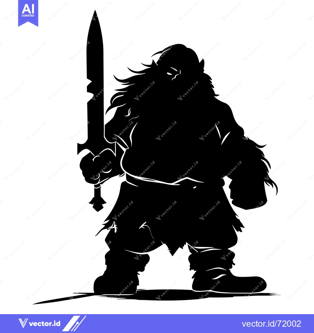 Premium Vector of Silhouette of a Large, Bearded Warrior Holding a Sword