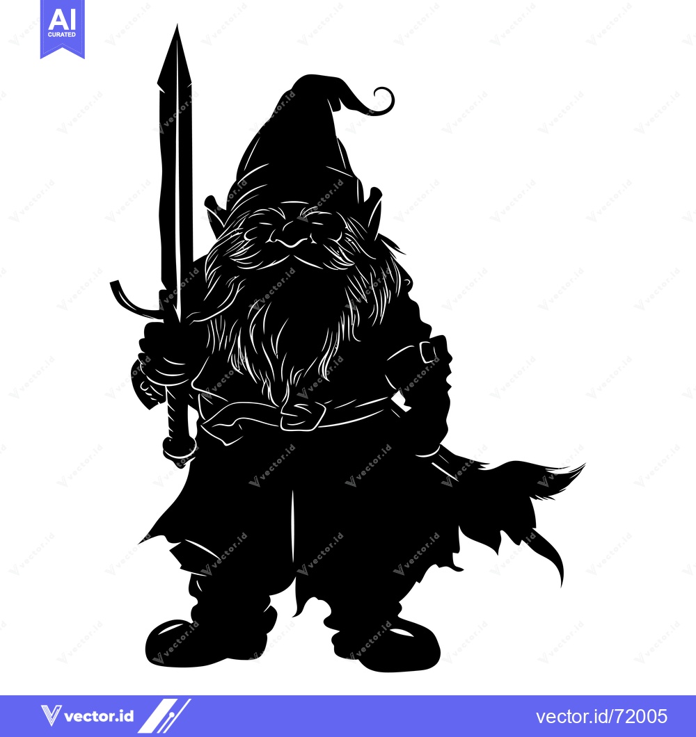 Premium Vector dari A Black and White Silhouette of a Dwarf Warrior Holding a Sword