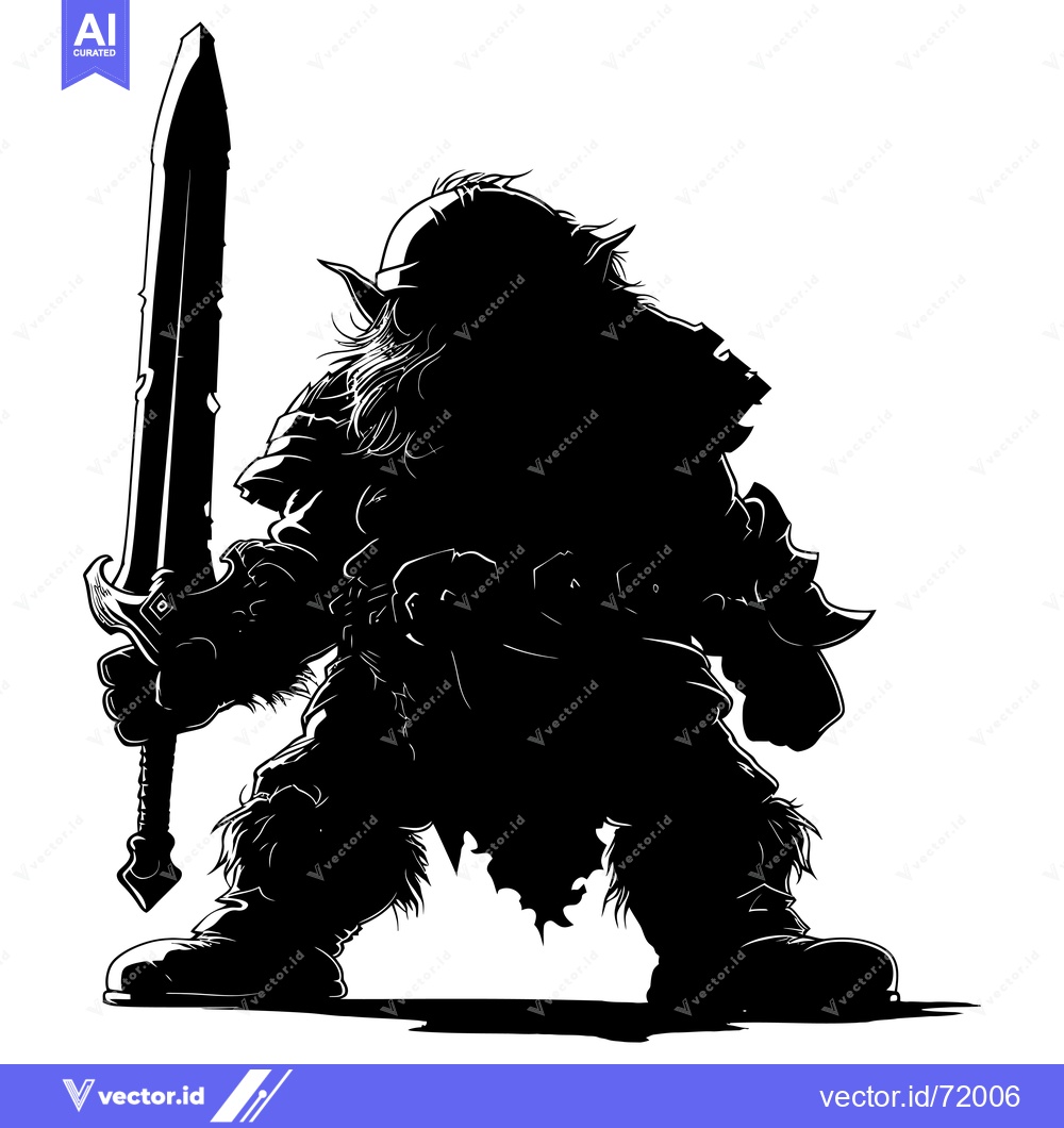 Premium Vector of Silhouette of a warrior dwarf wielding a sword