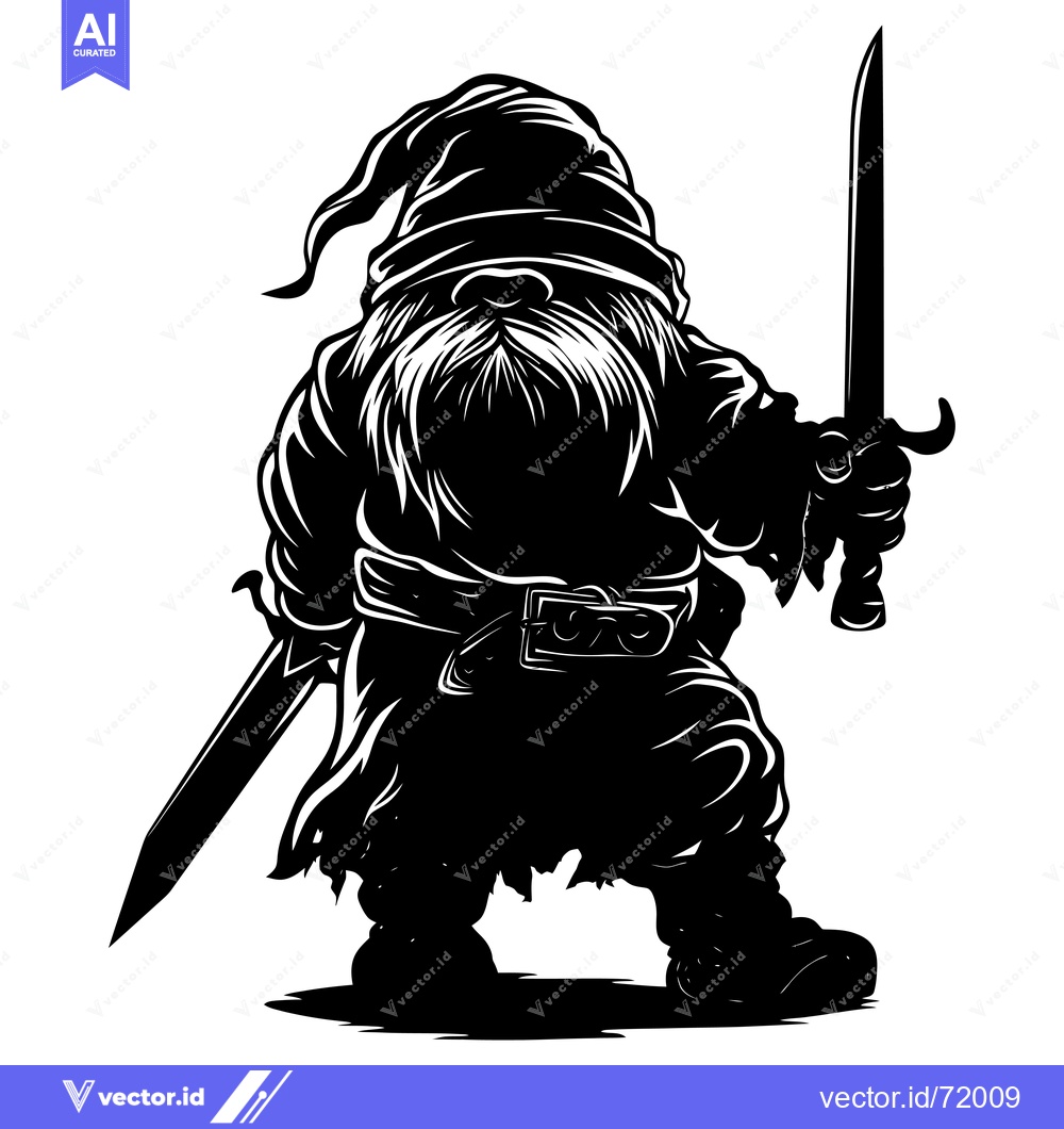 Premium Vector dari A Silhouette of a Gnome Holding a Sword
