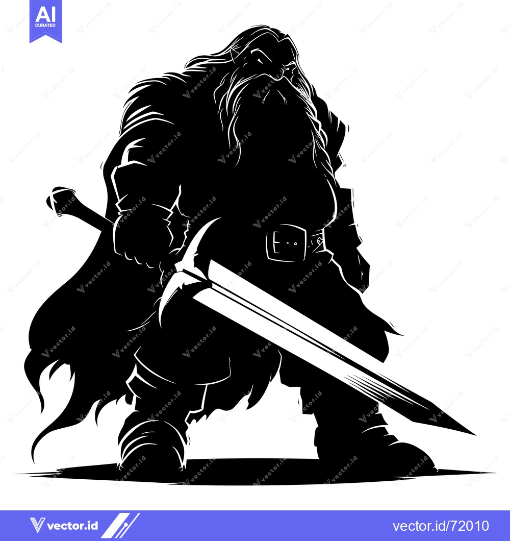 Premium Vector dari Silhouette of a Bearded Man Holding a Sword