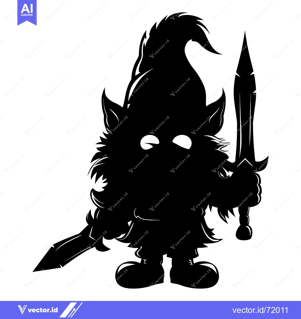 Premium Vector dari Silhouette of a Gnome Holding a Sword
