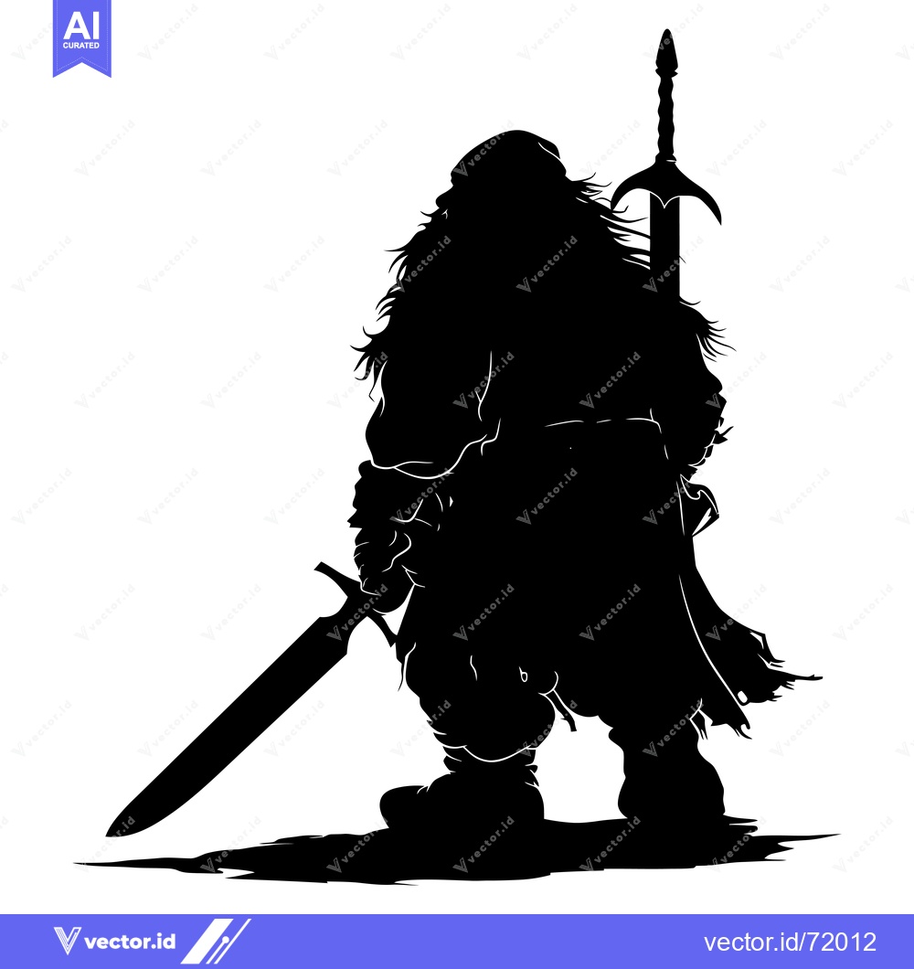 Premium Vector dari Silhouette of a Bearded Warrior with a Sword