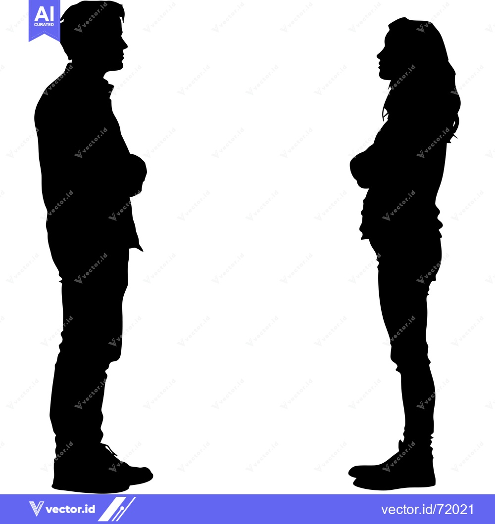 Premium Vector of Silhouette of a Man and a Woman Standing Side-by-Side with Arms Crosse