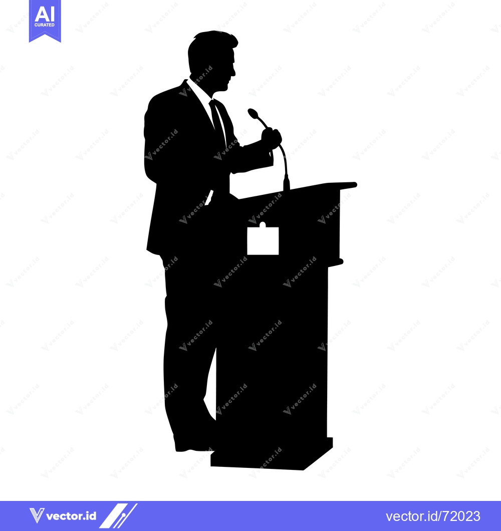 Premium Vector of Silhouette of a Man Speaking at a Podium with a Microphone