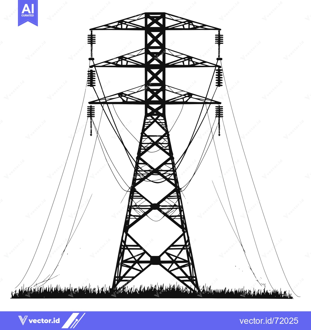 Premium Vector dari Silhouette of a Power Transmission Tower with Wires