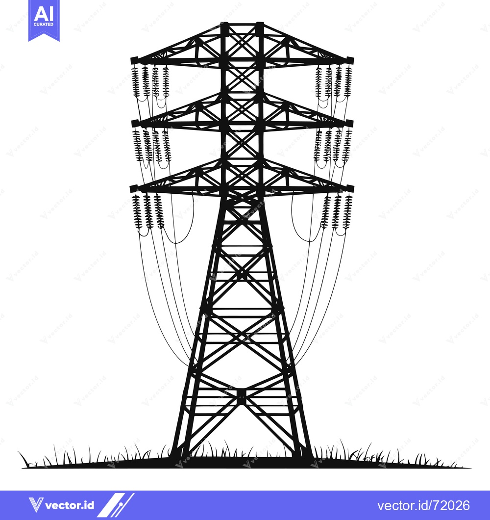 Premium Vector of Black and White Silhouette of an Electric Power Tower