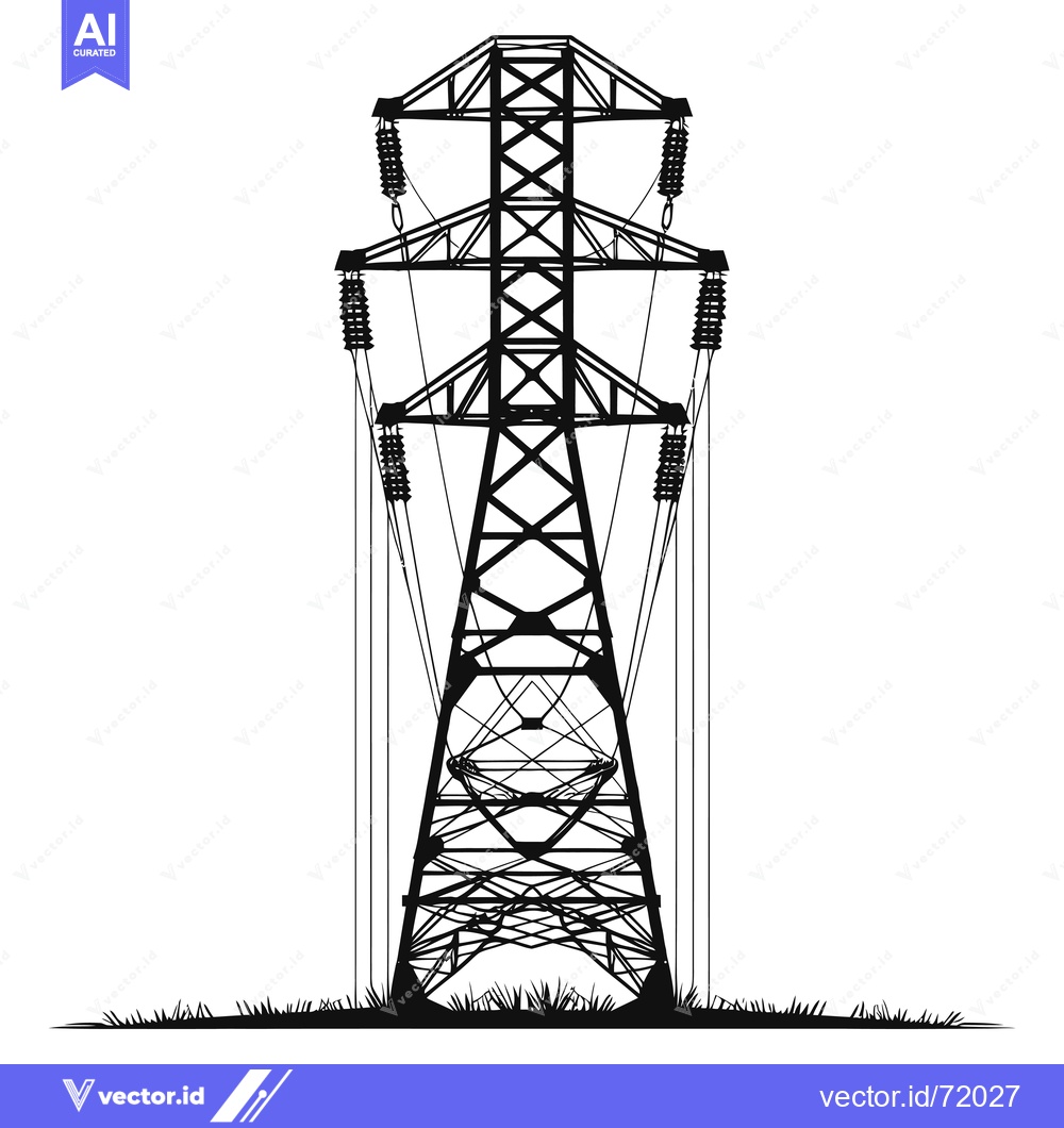 Premium Vector dari Black and White Silhouette of a Tall Power Transmission Tower