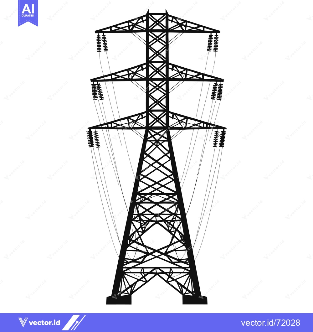 Premium Vector dari Black and White Silhouette of an Electrical Transmission Tower