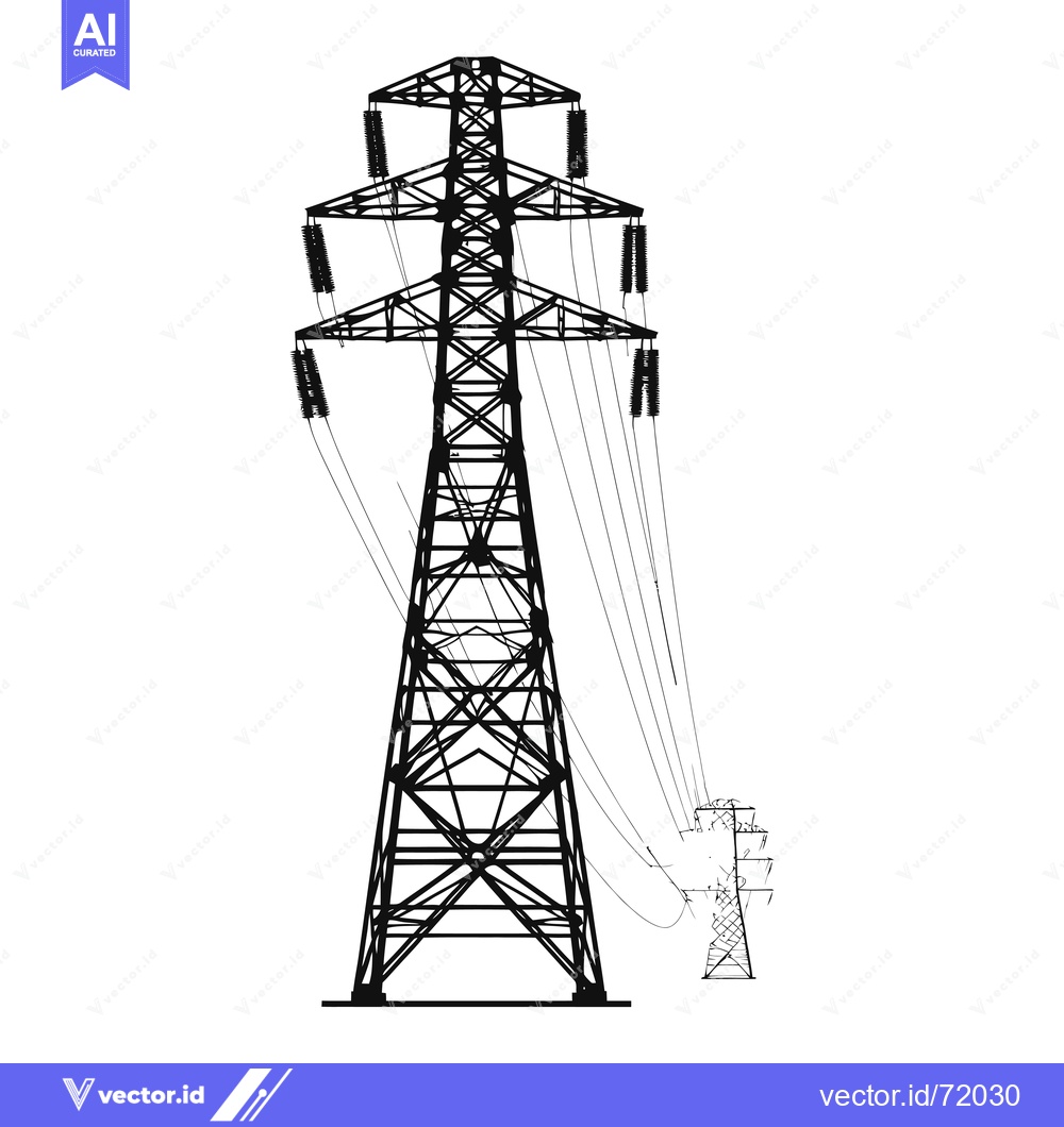 Premium Vector dari Silhouette of a Power Line Tower with Power Lines