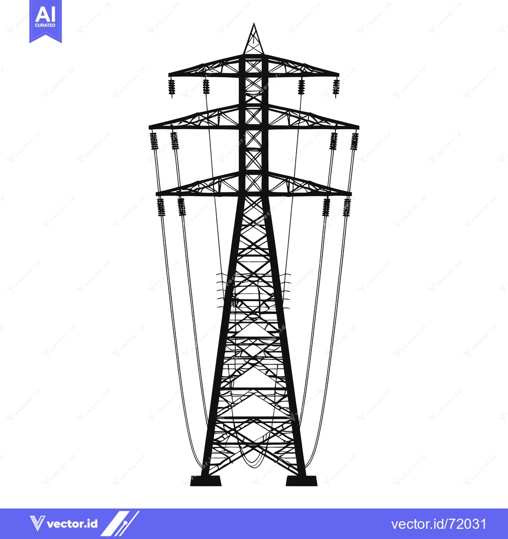 Premium Vector dari Black and White Silhouette of a Tall Power Transmission Tower