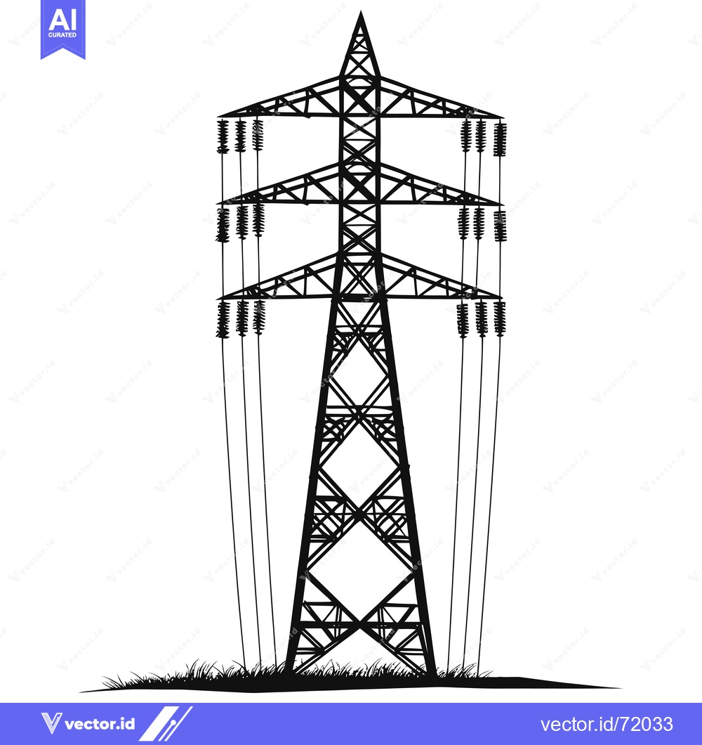 Premium Vector of Silhouette of a Power Transmission Tower with Wires