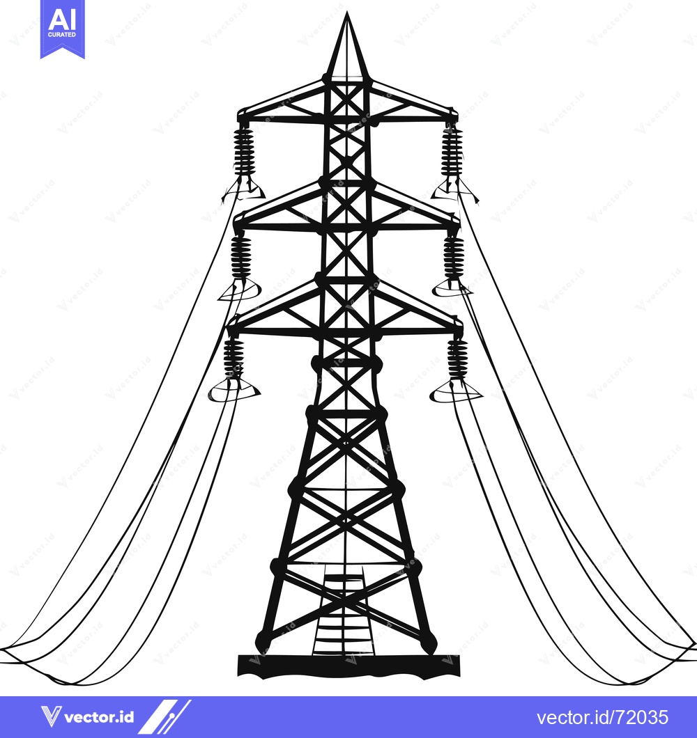 Premium Vector dari Black and White Silhouette of a Tall Electrical Power Transmission Tow