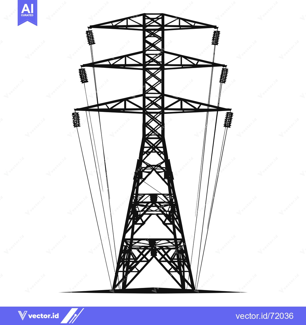 Premium Vector dari Silhouette of a Tall Power Transmission Tower with Wires