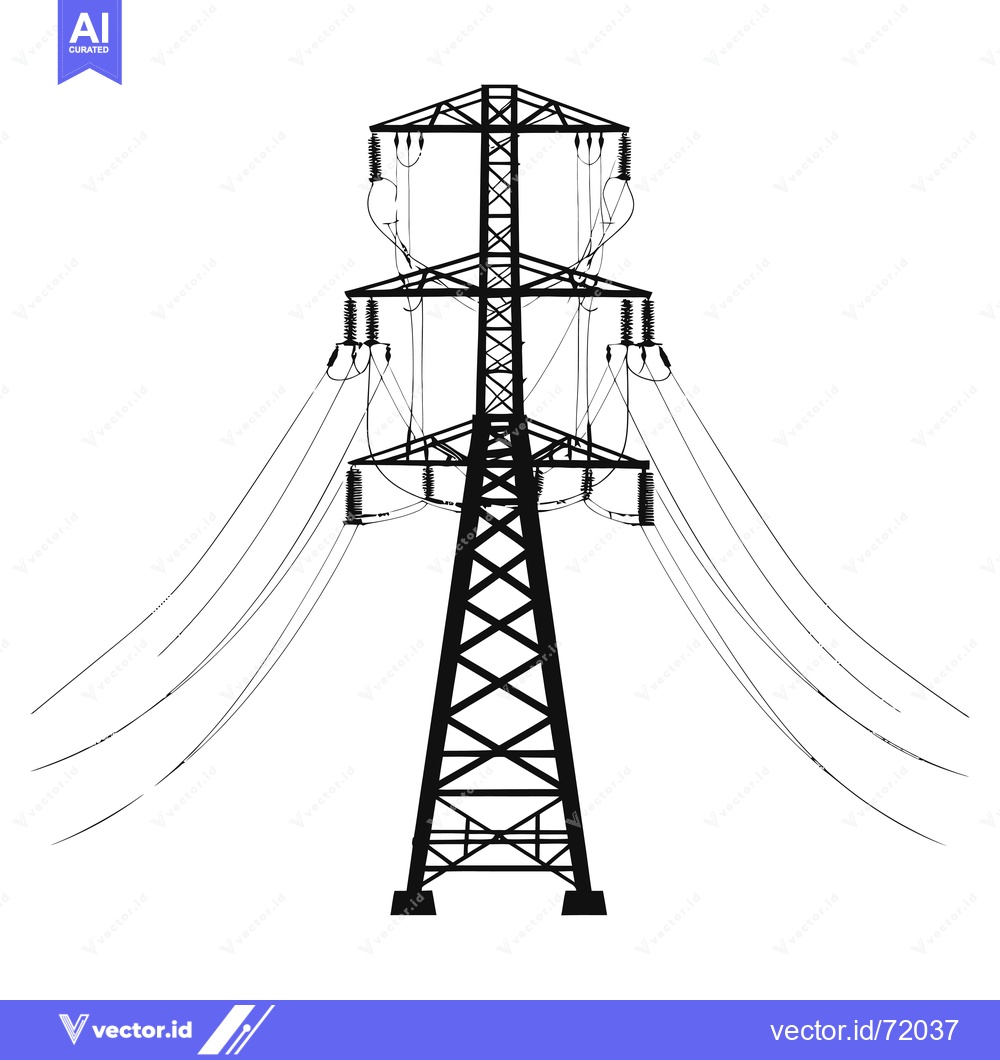 Premium Vector dari Black and White Illustration of a Tall Power Transmission Tower