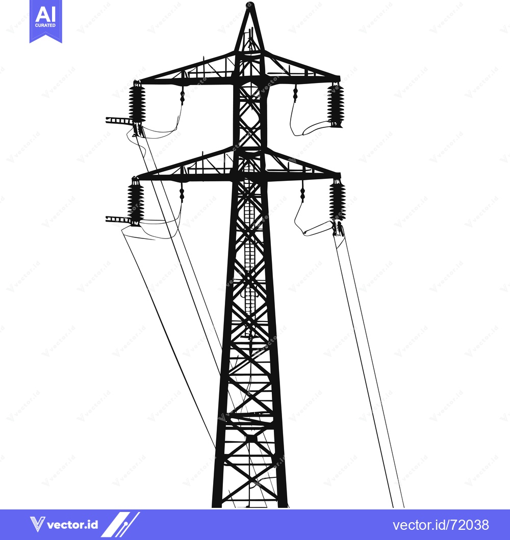Premium Vector dari Black and White Silhouette of an Electrical Power Transmission Tower