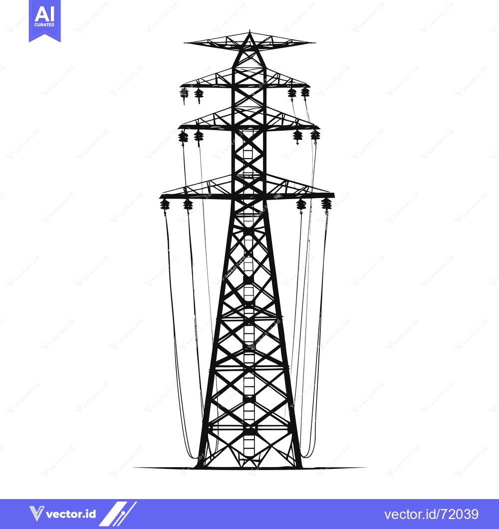 Premium Vector dari Silhouette of a Tall Power Transmission Tower with Wires