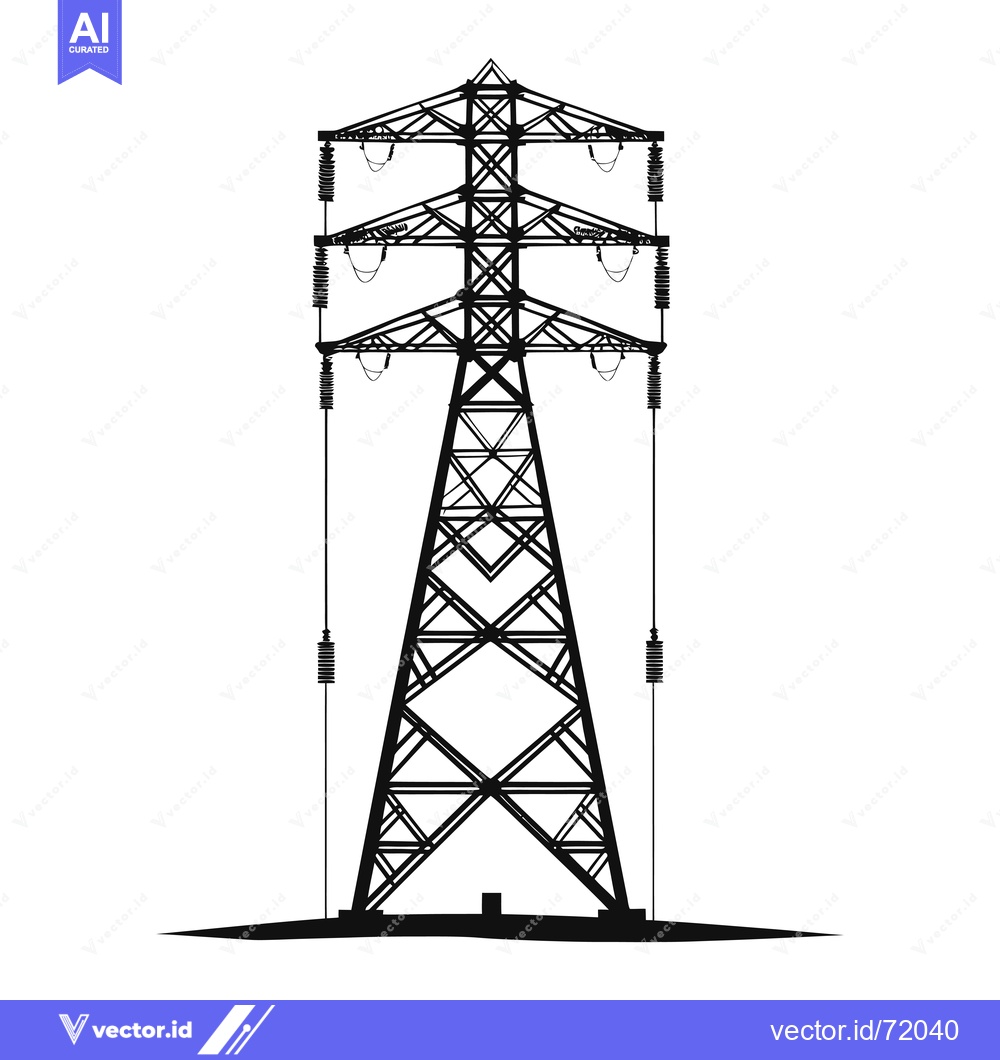 Premium Vector dari Silhouette of an Electricity Pylon with Insulators