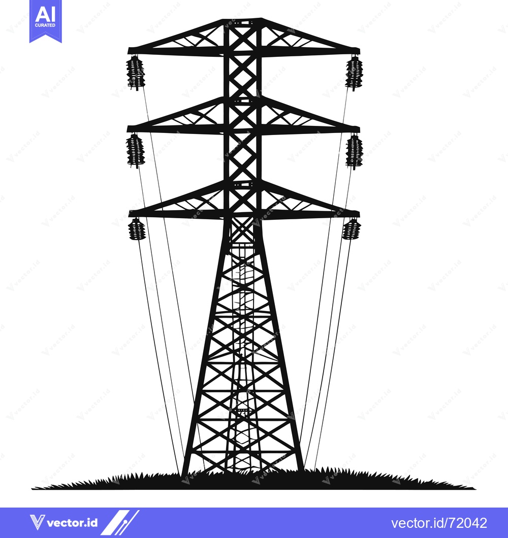 Premium Vector of A Black and White Silhouette of an Electrical Transmission Tower