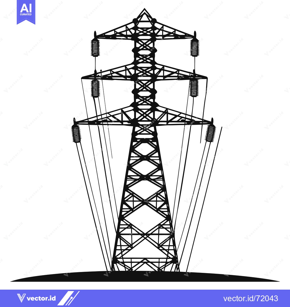 Premium Vector dari Black and White Silhouette of a Tall Power Transmission Tower