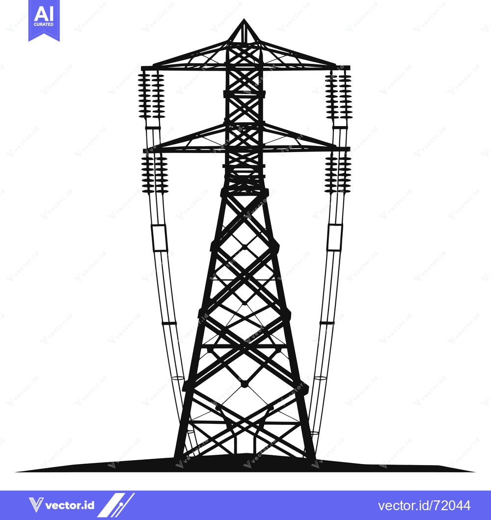 Premium Vector of Silhouette of a Tall Power Transmission Tower with Insulators