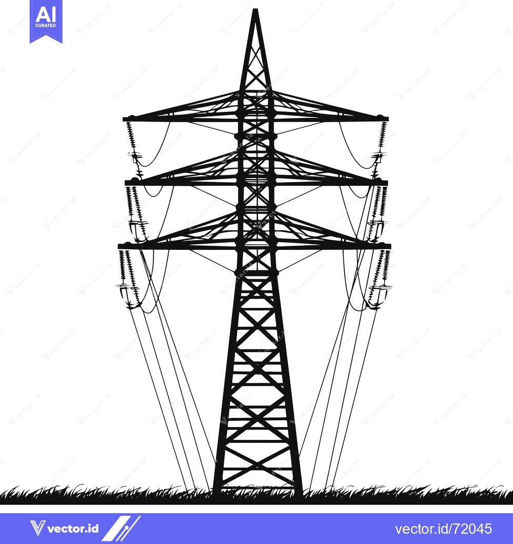 Premium Vector dari Silhouette of a Tall Power Transmission Tower with Wires