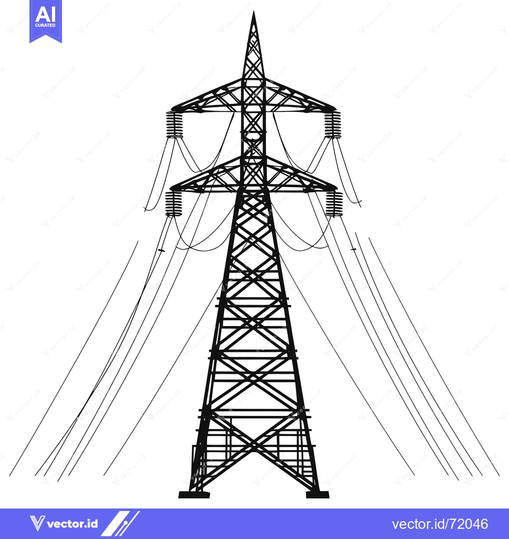 Premium Vector of Silhouette of an Electrical Power Transmission Tower with Wires