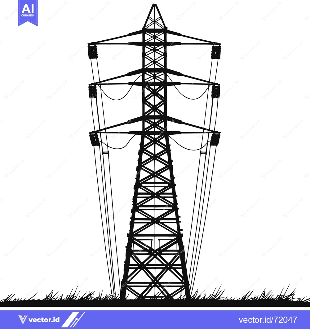 Premium Vector of Black and White Silhouette of an Electrical Transmission Tower with Wi