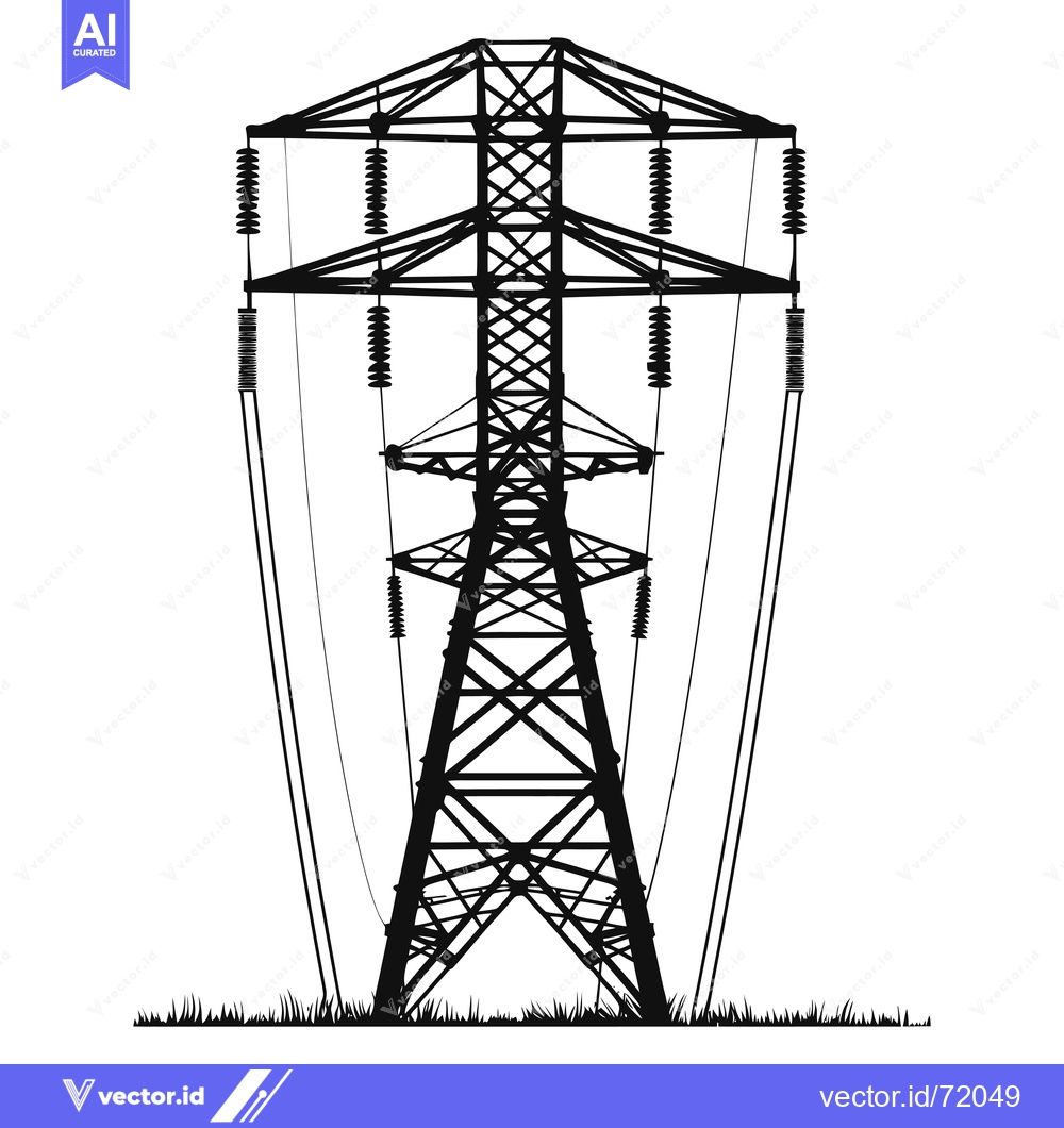 Premium Vector of Silhouette of a Tall Electrical Power Transmission Tower with Insulato