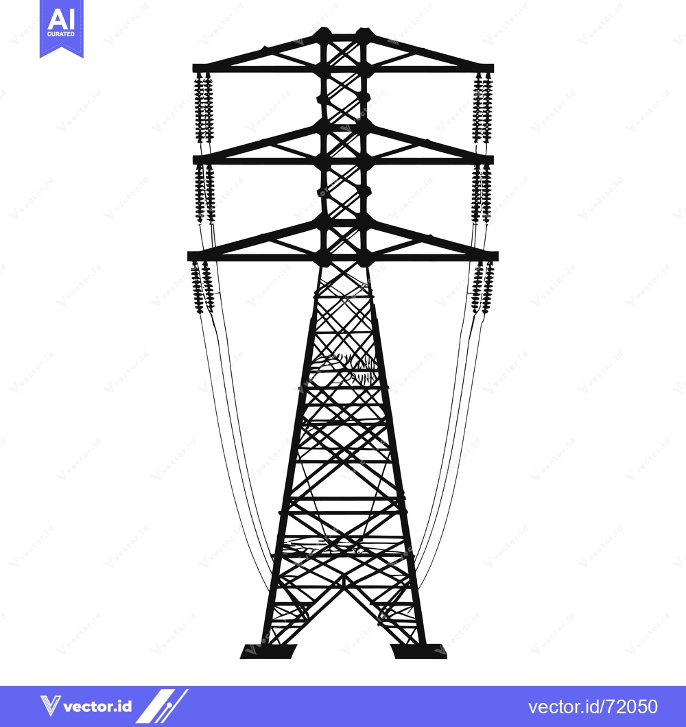 Premium Vector of Black Silhouette of an Electrical Power Transmission Tower