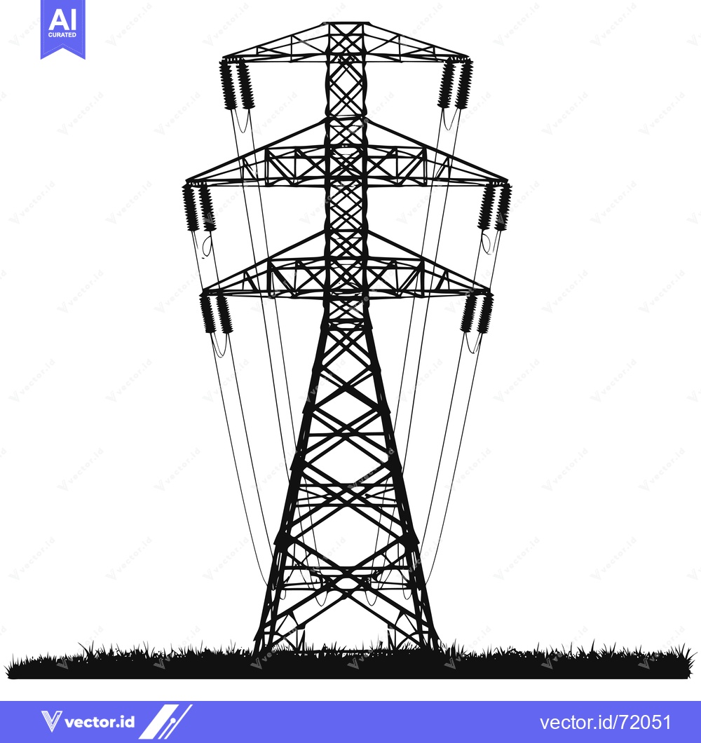 Premium Vector dari Silhouette of a Power Transmission Tower with Wires