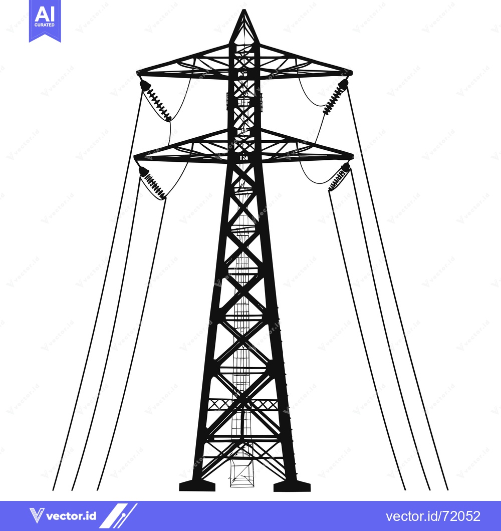 Premium Vector dari Silhouette of a Transmission Tower with Power Lines
