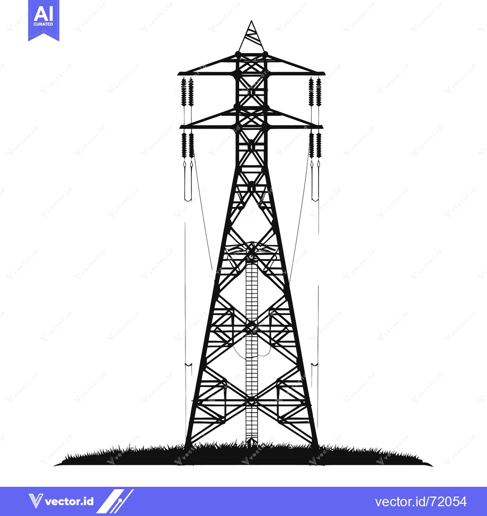 Premium Vector of Black and White Silhouette of a Tall Power Line Tower