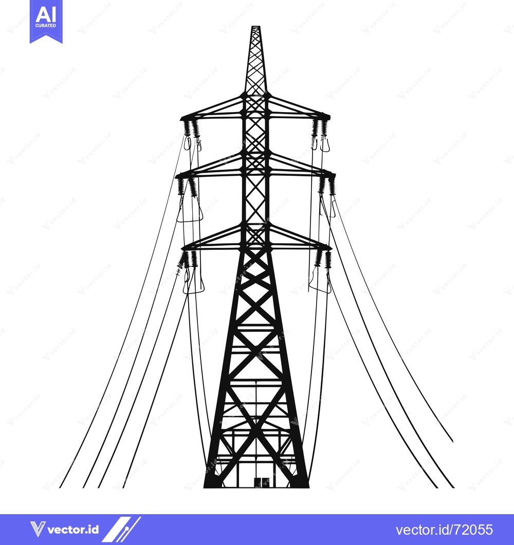 Premium Vector dari Black and White Silhouette of an Electricity Transmission Tower
